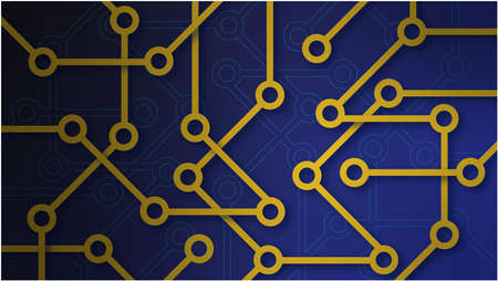 Circuit board. Abstract technology background. Motherboard vector illustration. Blue and Gold color