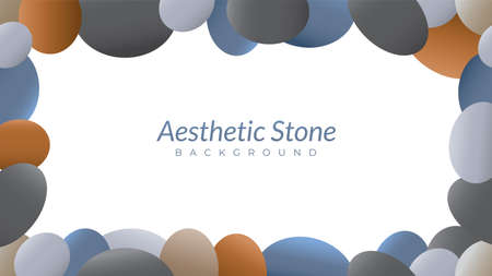 aesthetic frame with blank space. pile of marble stones vector illustration. background design template. oval shape like an egg. white, black, gray, beige, brown orange, earth tone, gradation colorのイラスト素材