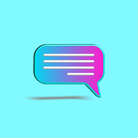 Minimal gradient chat bubble isolated on turquoise color background. Concept of social media messages, SMS, comments. Creative 3D effect vector illustration.のイラスト素材