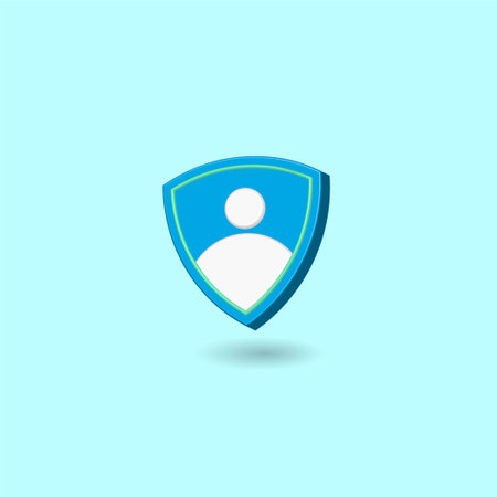 shield with user icon isolated on pastel color background. Minimal design for internet data security. Creative 3D vector illustrationのイラスト素材