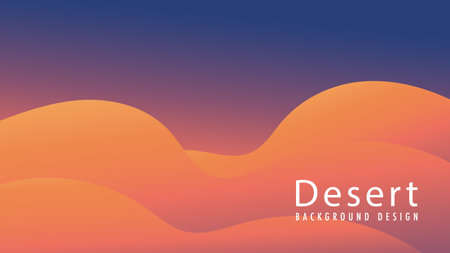 Vector illustration of minimal desert with the dark sky. Wavy shape with soft earthtone color gradient. Panoramic views. Abstract landscape background design template.のイラスト素材