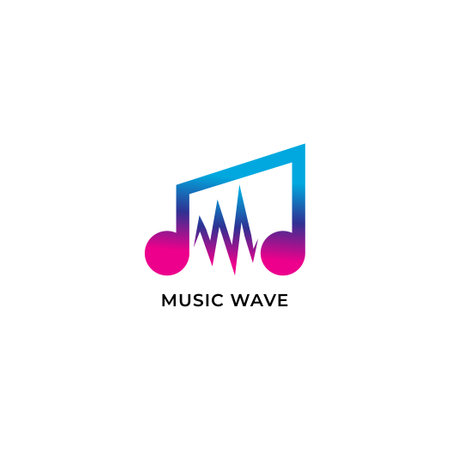 Colorful Musical note, beamed eighth notes with pulse.  Music wave logo concept isolated on white background. Neon Multicolor Gradient.のイラスト素材