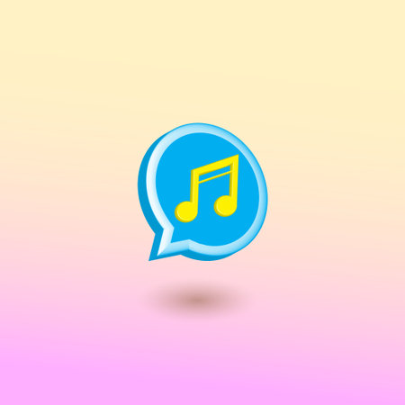Blue Chat bubble with Yellow Musical note, Beamed Sixteenth Note in soft color gradation background. Creative 3D vector illustration.のイラスト素材