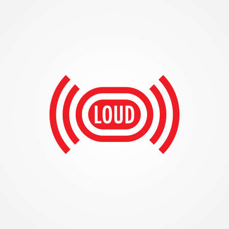 Loud Music Logo Design Template. Sound Vibration Logo Concept Isolated on White Background. Red Color Identity.のイラスト素材
