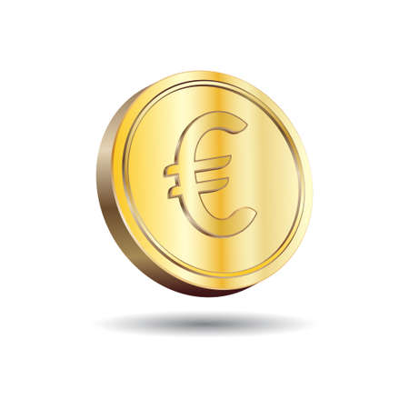 3D Vector illustration of Gold Euro Coin isolated in white color background. European Union currency symbol.のイラスト素材