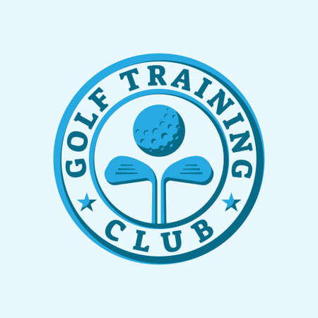 Golf Training Club Stamp Seal Emblem Logo with Stars, ball and stick shape design element.  Vector design template. Blue, cyan color identity.のイラスト素材