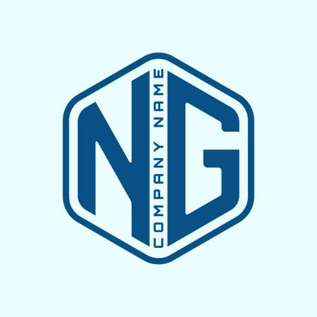 Blue Letter NG in hexagon shape isolated on cyan color background. Polygonal Monogram, Intial, Alphabet logo design template.のイラスト素材