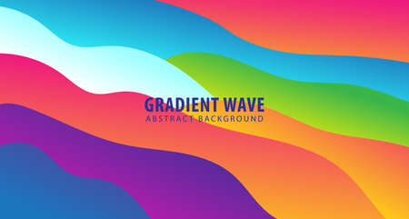 Multicolor fluid wave layer with dynamic effect. Abstract colorful gradient background design with copy space for wallpaper, banner, poster, cover, flyer, presentation, advertising, label wrapping etcのイラスト素材