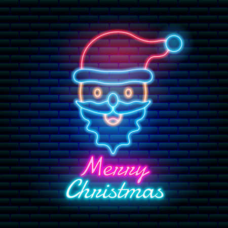 Glowing neon santa claus with dark brick wall background and editable text styleのイラスト素材