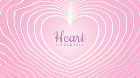 Wavy silver lines with heart shape on a pink backgroundのイラスト素材
