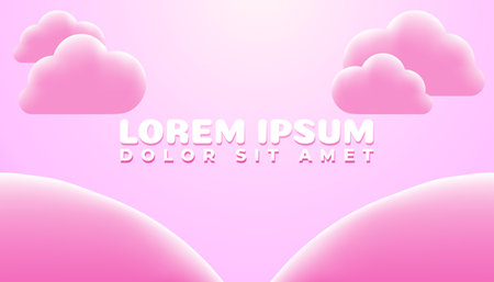 Illustration of pink clouds, sky and hill in cotton candy world. Cute and Sweet background design in eps vector file.のイラスト素材