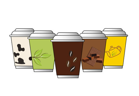 set coffee cup colorful vector illustratorのイラスト素材