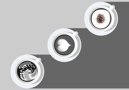 latte coffee art white cup black and white vector illustrator Ep.3のイラスト素材