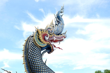 Thailand temple art. Nagas in Buddhist Temple.の写真素材