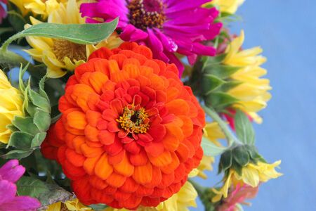 A floral bouguet arranged from flowers gathered in the home garden.の写真素材