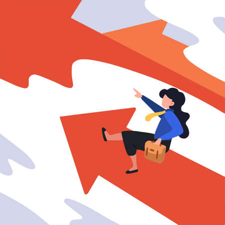 Business concept design businesswoman pointing, driving arrow upward. Business moving forward to...