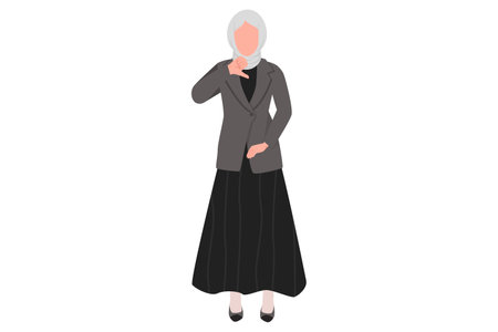 Business flat cartoon style drawing young fashionable Arab businesswoman showing thumbs down sign, dislike, negative expression, disapproval. Disagreement, disgust. Graphic design vector illustrationのイラスト素材