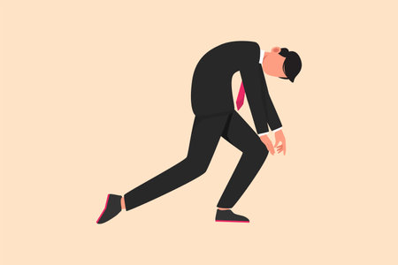 Business design drawing sad depressed businessman bowed down. Man feeling lonely and having mental pressure or stress. Bankruptcy on economic recession, failure. Flat cartoon style vector illustrationのイラスト素材