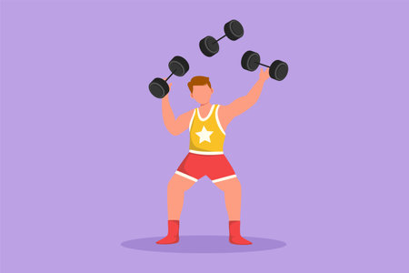 Cartoon flat style drawing acrobat juggling small dumbbells. Hand skills games attractions. Requires dexterity and concentration. Circus show event entertainment. Graphic design vector illustrationのイラスト素材