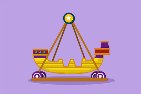 Cartoon flat style drawing colorful swing boat in amusement park which moved by engine to swinging. Playground that children like. Play on funfair outdoor festival. Graphic design vector illustrationのイラスト素材