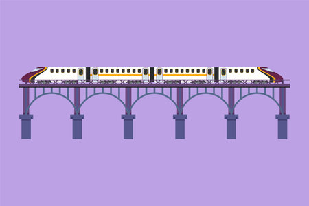 Cartoon flat style draw bullet train speeding on bridge carrying passengers who are on summer vacation. Affordable public transportation. Intercity vehicles concept. Graphic design vector illustrationのイラスト素材