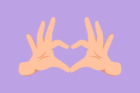 Cartoon flat style drawing of hands making sign or symbol heart by fingers. Beautiful hands with copy space. Love, relationship, romance concept with hand gestures. Graphic design vector illustrationのイラスト素材