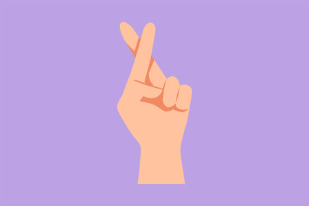 Cartoon flat style drawing hand gesture with cross finger. Emoji hand icon in internet platform chat. Communication with hand gestures. Nonverbal sign for education. Graphic design vector illustrationのイラスト素材