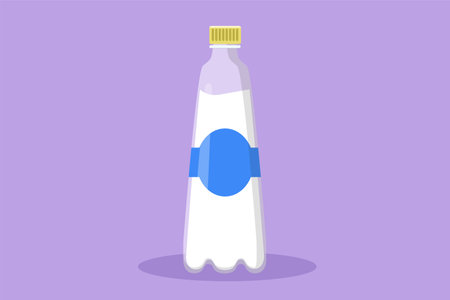 Graphic flat design drawing fresh milk on bottle glass packaging healthy drink product. Fresh milk for health food nutrition. For flyer, sticker, card, logo, symbol. Cartoon style vector illustrationのイラスト素材