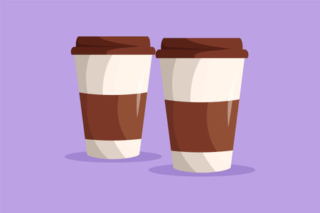 Cartoon flat style drawing coffee paper cup to takeaway. Takeaway coffee in reusable cup. For restaurant, cafe drink menu, flyer, sticker, card, logo, icon, symbol. Graphic design vector illustrationのイラスト素材