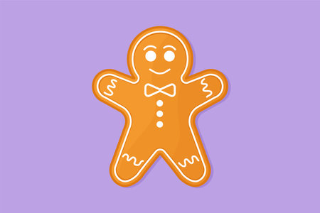 Cartoon flat style drawing gingerbread man icing. Cookie in shape of man. Icon for winter holiday,...