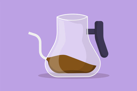 Cartoon flat style drawing stylized coffeepot logotype, template, label, sticker, symbol. Electricity coffee drink maker tools concept for cafe shop or restaurant. Graphic design vector illustrationのイラスト素材