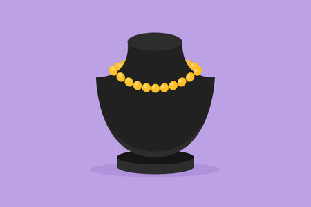 Cartoon flat style drawing female bust mannequin with necklace. Black neck model rack with collar of pearls. Ladies holder jewelry, bijouterie. Jewelry bust concept. Graphic design vector illustrationのイラスト素材