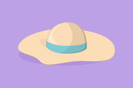 Character flat drawing stylized ladies or woman hat icon label logotype sticker card symbol. Fashion. Female or women beach hat. Elements of beach holidays concept. Cartoon design vector illustrationのイラスト素材