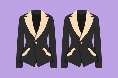 Character flat drawing of beautiful female blazer logotype. Women blazer or jacket symbol. Basic clothes in business style. Dress coat. Business attire. Woman wear. Cartoon design vector illustrationのイラスト素材