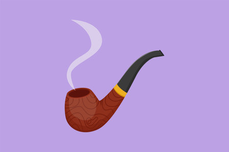 Character flat drawing stylized smoking pipe with smoke logotype label sticker icon symbol. Tobacco...