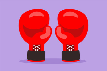 Cartoon flat style drawing red boxing glove icon, logotype. Sporting goods, defense and equipment. Boxing club. Gym to exercise. Kickboxing event. Fighter practice. Graphic design vector illustrationのイラスト素材