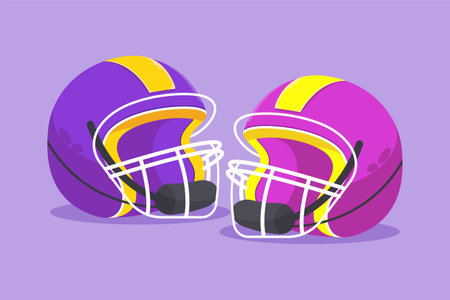Cartoon flat style drawing American football helmet. Athletic equipment, healthy lifestyle, fitness activity. Outdoor sport equipment for competition or tournament. Graphic design vector illustrationのイラスト素材