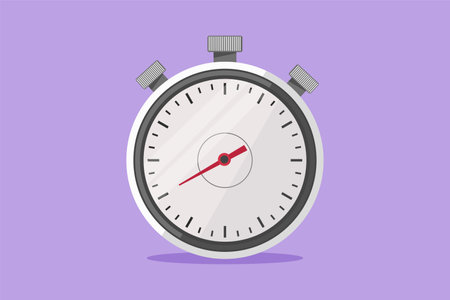Cartoon flat style drawing stopwatch, special watch to start, stop, measure. Sport and competition equipment. Timer return arrow icon, logo, template, label, symbol. Graphic design vector illustrationのイラスト素材
