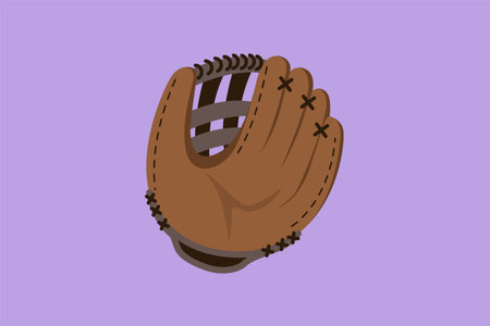 Cartoon flat style drawing baseball leather glove for championship promotion. Baseball tournament. Team sport league banner, logotype, label, icon, sticker, symbol. Graphic design vector illustrationのイラスト素材