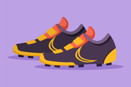 Cartoon flat style drawing pair of soccer boots. Football shoes. Football logotype. Soccer ball boots. Sports inventory. Competitive and competition game tournament. Graphic design vector illustrationのイラスト素材