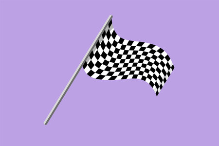 Character flat drawing stylized finish flag icon, logo, label, flyer, template. Racing sign symbol. Checkered racing flag. Black and white flag. Finish, start mark. Cartoon design vector illustrationのイラスト素材