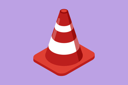 Character flat drawing traffic cone logo. Icon for traffic on road, street and construction. Orange caution bollard. Safety and security sign. Firefighter equipment. Cartoon design vector illustrationのイラスト素材