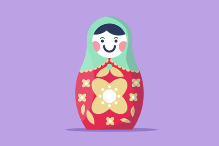 Cartoon flat style drawing of stylized cute matryoshka Russian nesting dolls logo, icon, symbol. Souvenir from Russia. Traditional Russian matryoshka dolls souvenir. Graphic design vector illustrationのイラスト素材