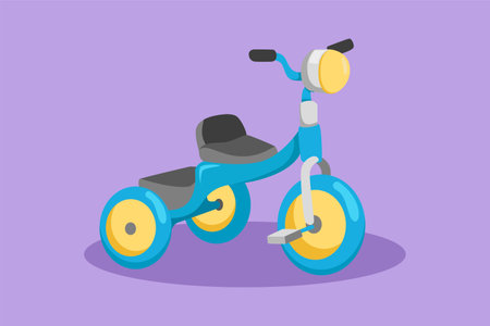Graphic flat design drawing stylized kids tricycle logo, icon, symbol. Children tricycle transportation. Tricycle, children bicycle. Learning driving bicycle for kid. Cartoon style vector illustrationのイラスト素材