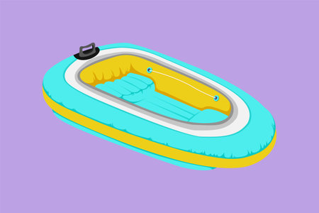 Graphic flat design drawing of inflatable boat. Rubber boat blowing by air. Enjoy equipment for relaxing, leisure summer time. Water sport kit. Lifeguard rescue tool. Cartoon style vector illustrationのイラスト素材
