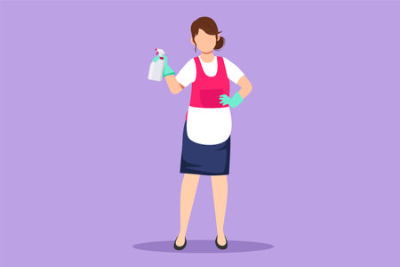 Graphic flat design drawing woman washing windows at home. Housework chores, female doing house work domestic duties. Girl cleaning, tidying up. Housekeeping routine. Cartoon style vector illustrationのイラスト素材