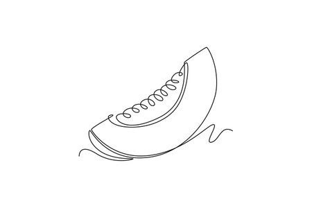 Single one line drawing sliced healthy organic sweet green melon for orchard logo identity. Fresh fruitage concept for fruit garden icon. Modern continuous line draw design graphic vector illustrationのイラスト素材