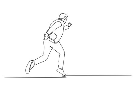 Continuous one line drawing back view businessman running fast to chase goal growth target. Success business manager on race competition challenge. Single line draw design vector graphic illustrationのイラスト素材