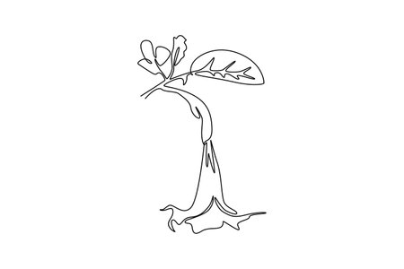 Single one line drawing beauty fresh brugmansia for home decor wall art poster print. Decorative angel trumpet flower for greeting card. Modern continuous line draw design graphic vector illustrationのイラスト素材