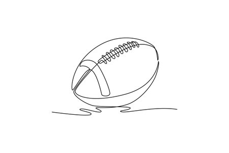 Single continuous line drawing leather American football ball isolated on white background. Sports equipment, team game, energy, achievement. Dynamic one line draw graphic design vector illustrationのイラスト素材